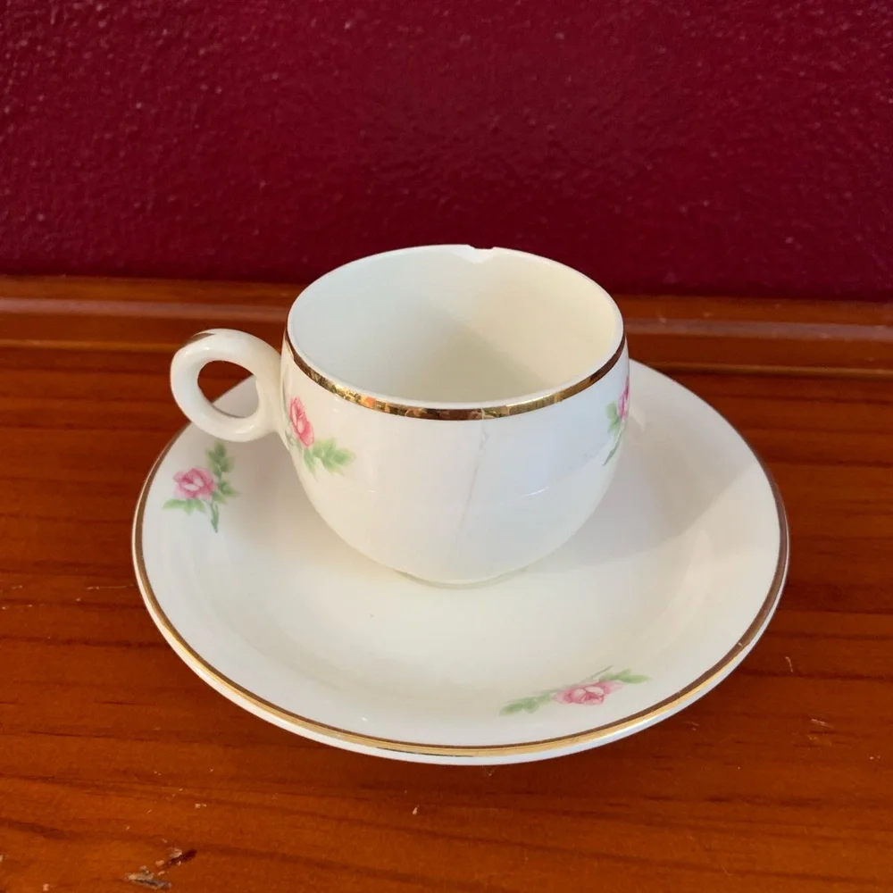 Vintage Homer Laughlin Demitasse Set Eggshell Swing Shape Pink Rose 1940s U.S.A. - Picture 3 of 4